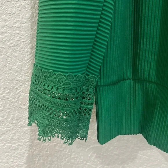 Green Ribbed Long Sleeve Top with Lace Trim | Easy Everyday Fit | NWT - Picture 7 of 8